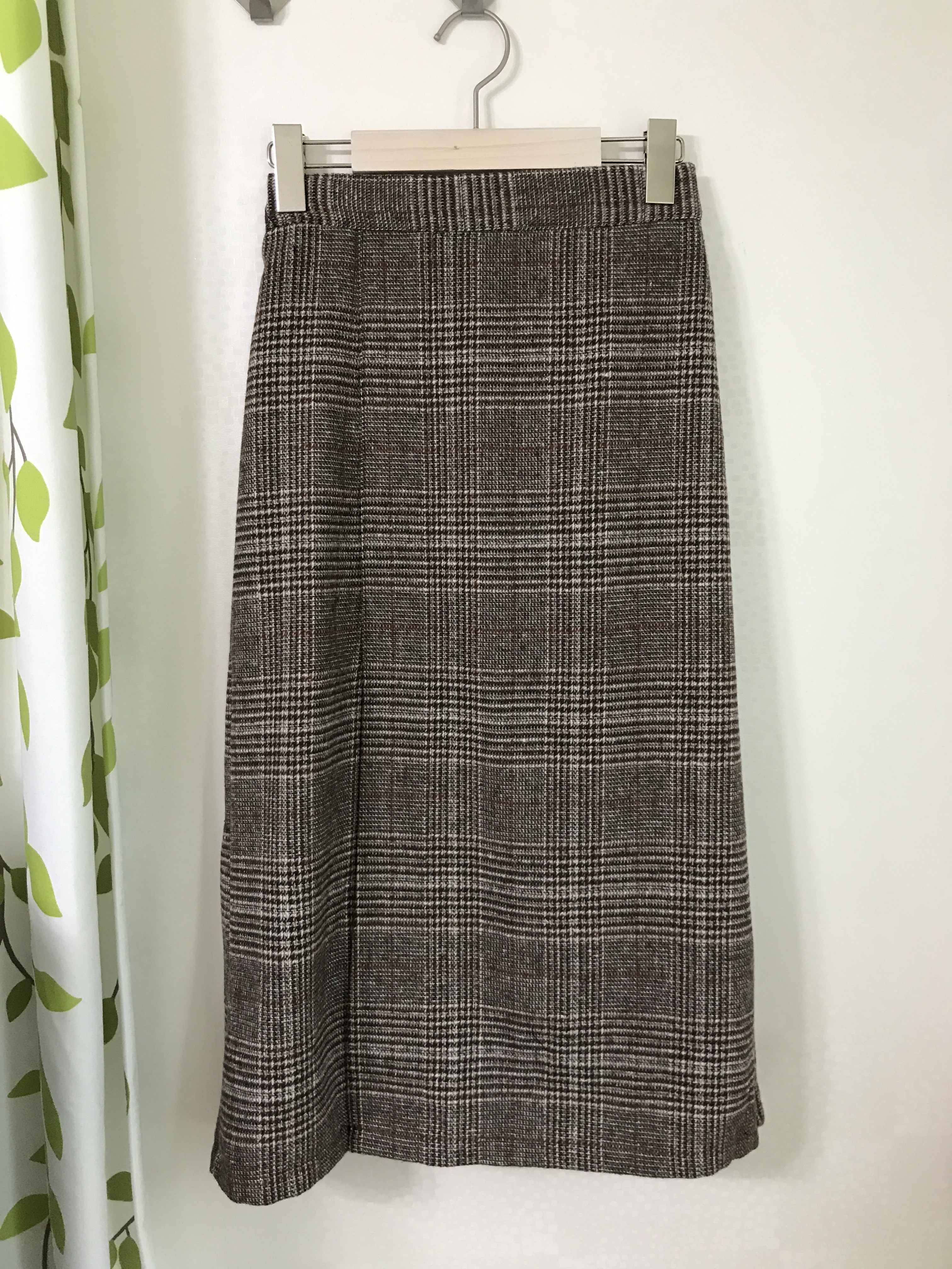 Check Date Banding Long Skirt Brown Black Fall