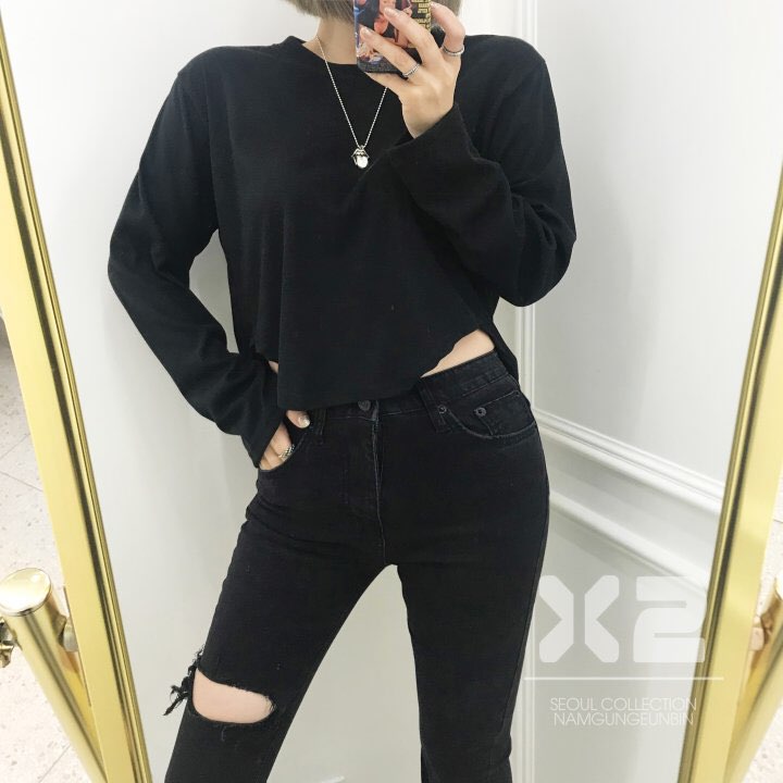 Korea Jeans Pants Square x 2 Black Hole Pants
