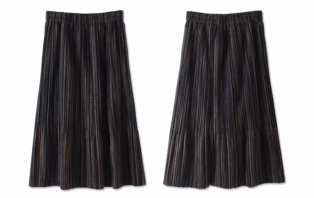 Striped bending pleated long skirt winter autumn w
