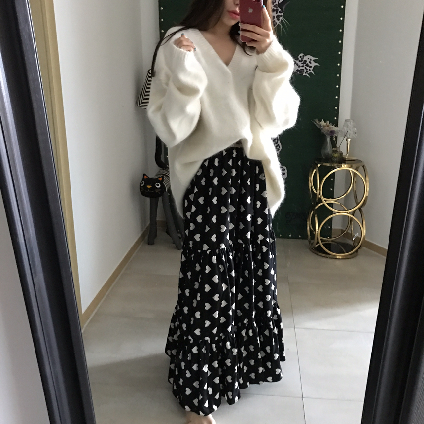 Heart long skirt Lovely look simple 30s female pre