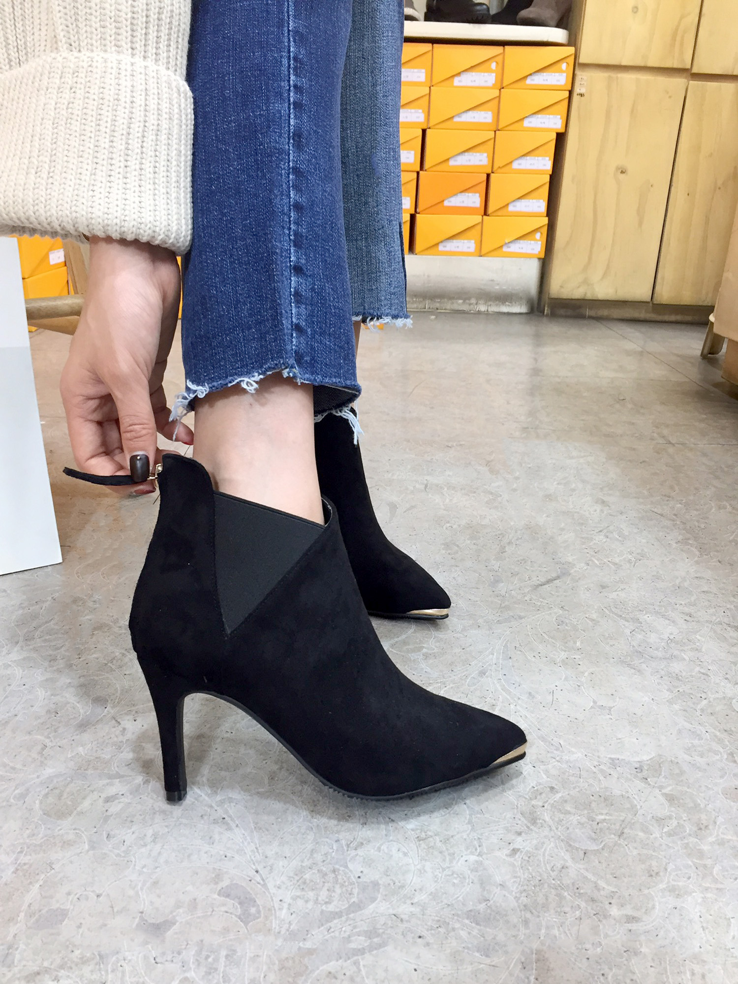 7cm Joshi Simple Suede Stiletto Heel Booty Chelsea