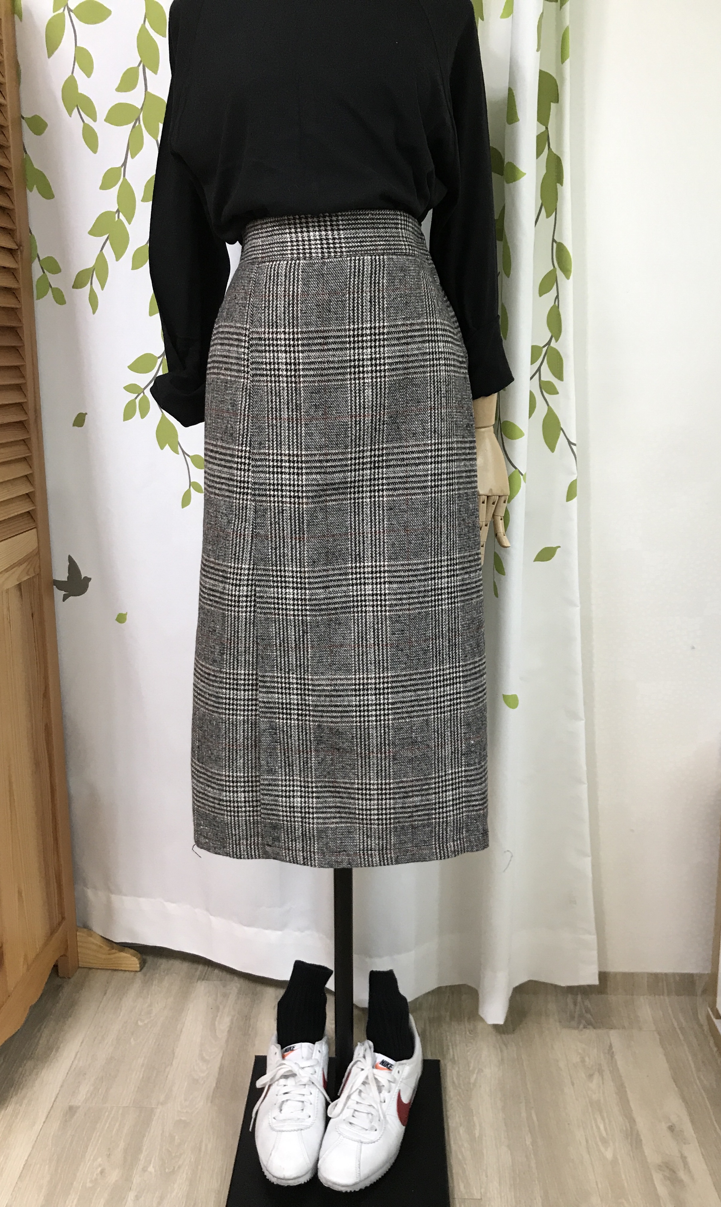 Check Date Banding Long Skirt Brown Black Fall