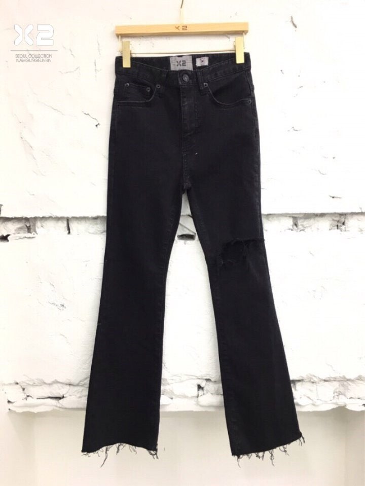 Korea Jeans Pants Square x 2 Black Hole Pants