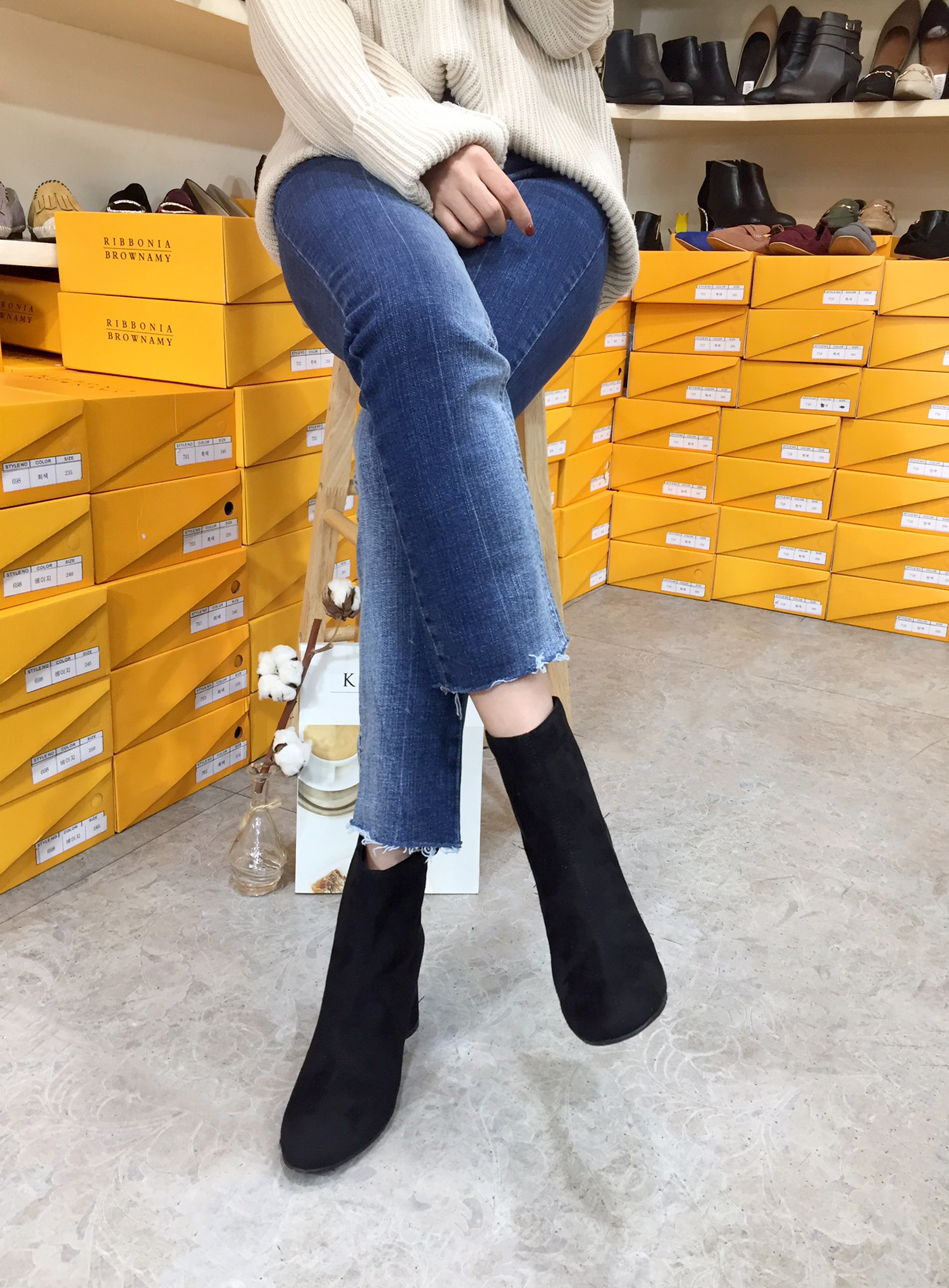 7cm merci simple suede suede round hoodie Ankle bo