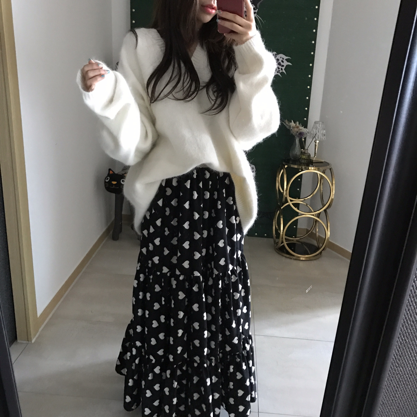 Heart long skirt Lovely look simple 30s female pre