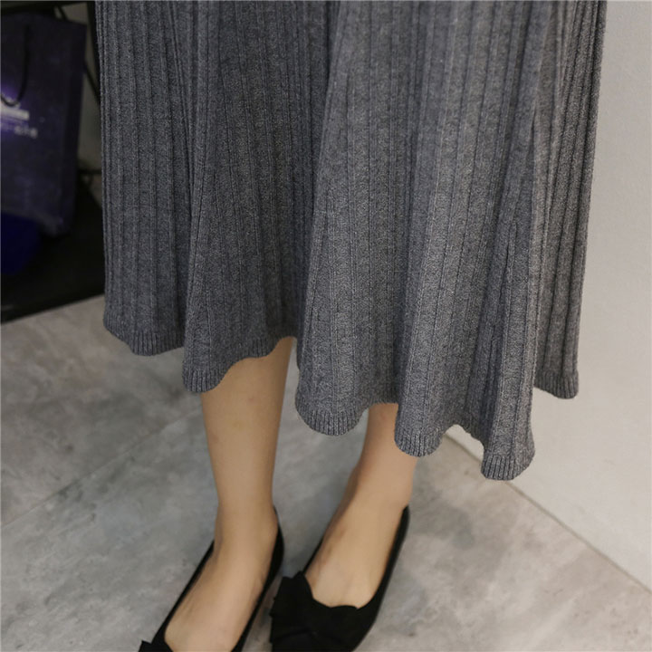 A line flared banding long skirt gray beige black 