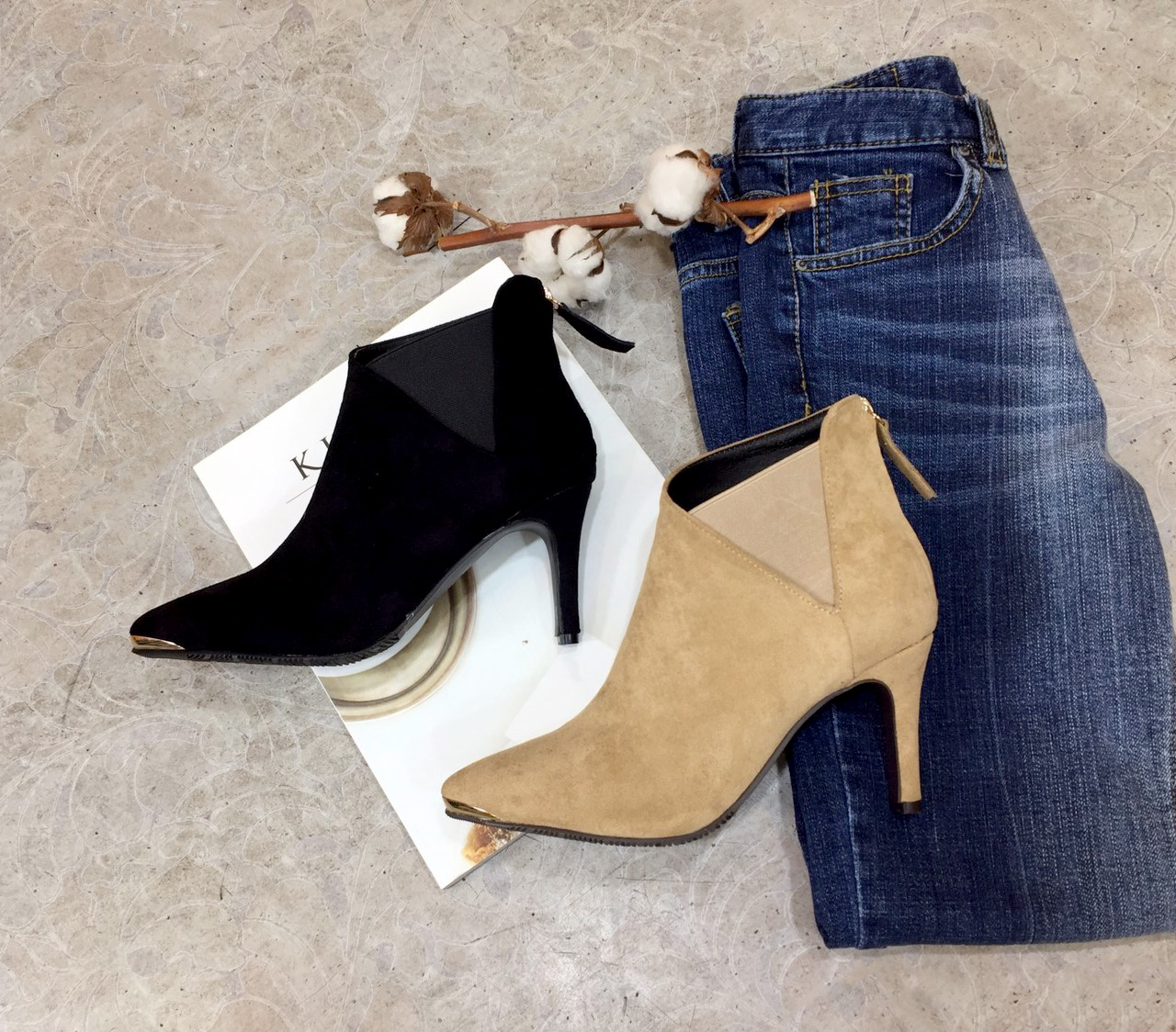 7cm Joshi Simple Suede Stiletto Heel Booty Chelsea