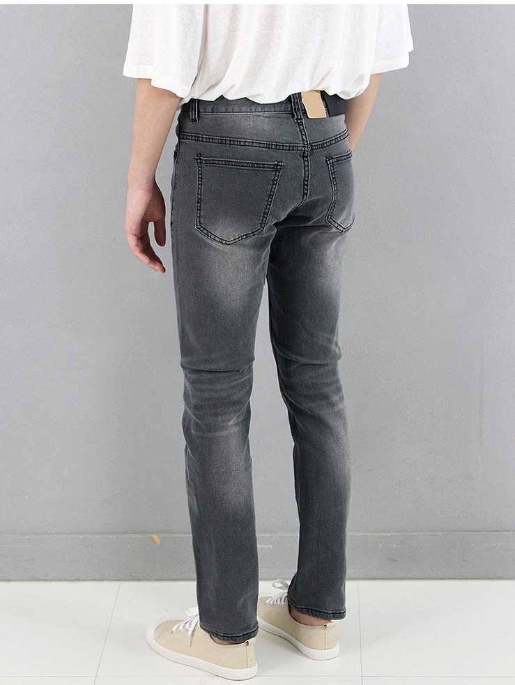 Korea Jeans Pants Men's Gray Span Slim Jeans 28
