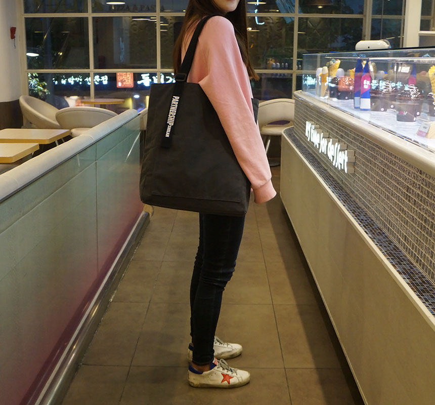Shoulder Pocket Eco Back Lettering Canvas Bag Dail