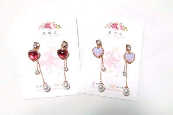 Heart pearl drop earrings Cute cute cute little ch