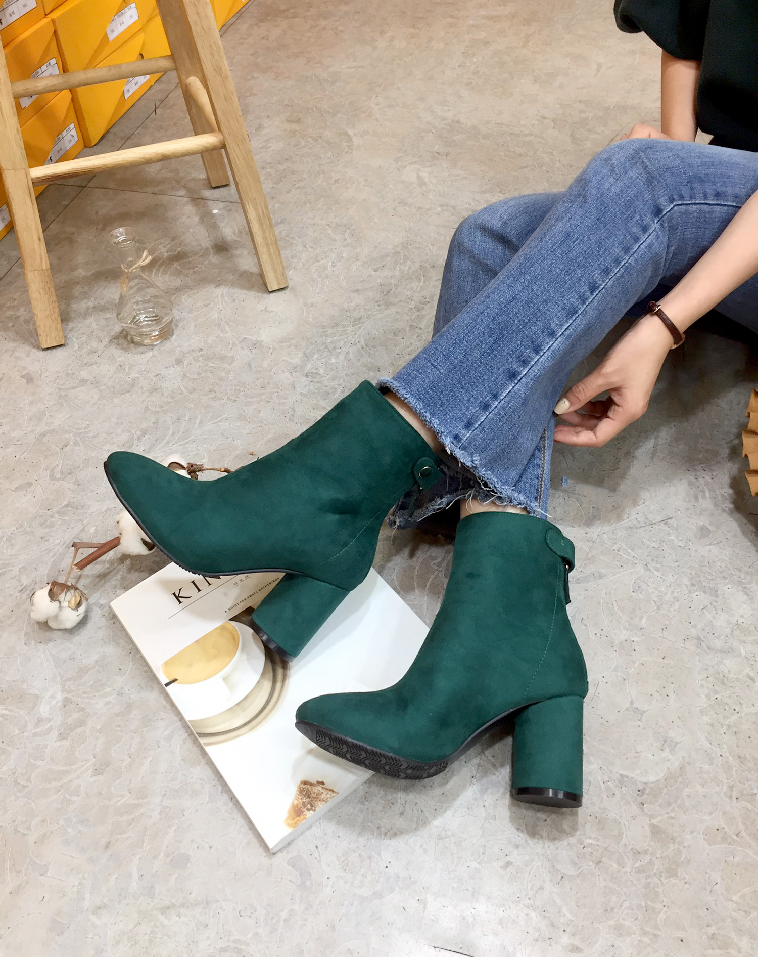 7cm merci simple suede suede round hoodie Ankle bo