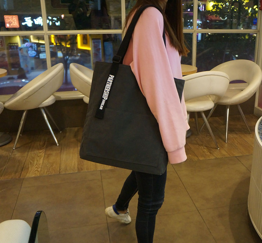 Shoulder Pocket Eco Back Lettering Canvas Bag Dail