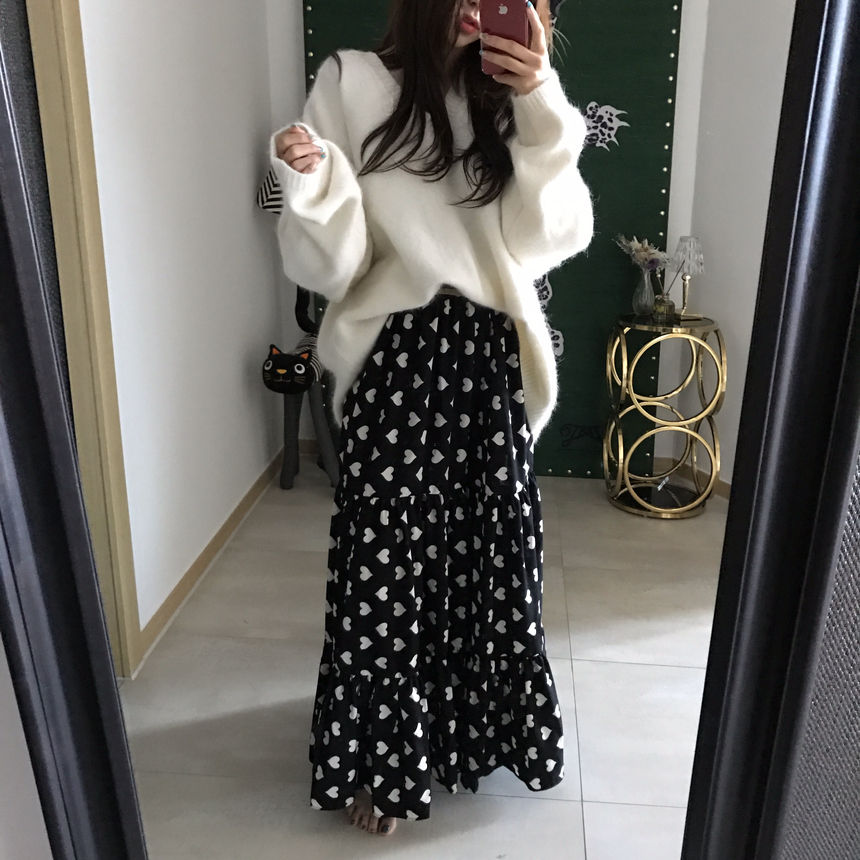Heart long skirt Lovely look simple 30s female pre