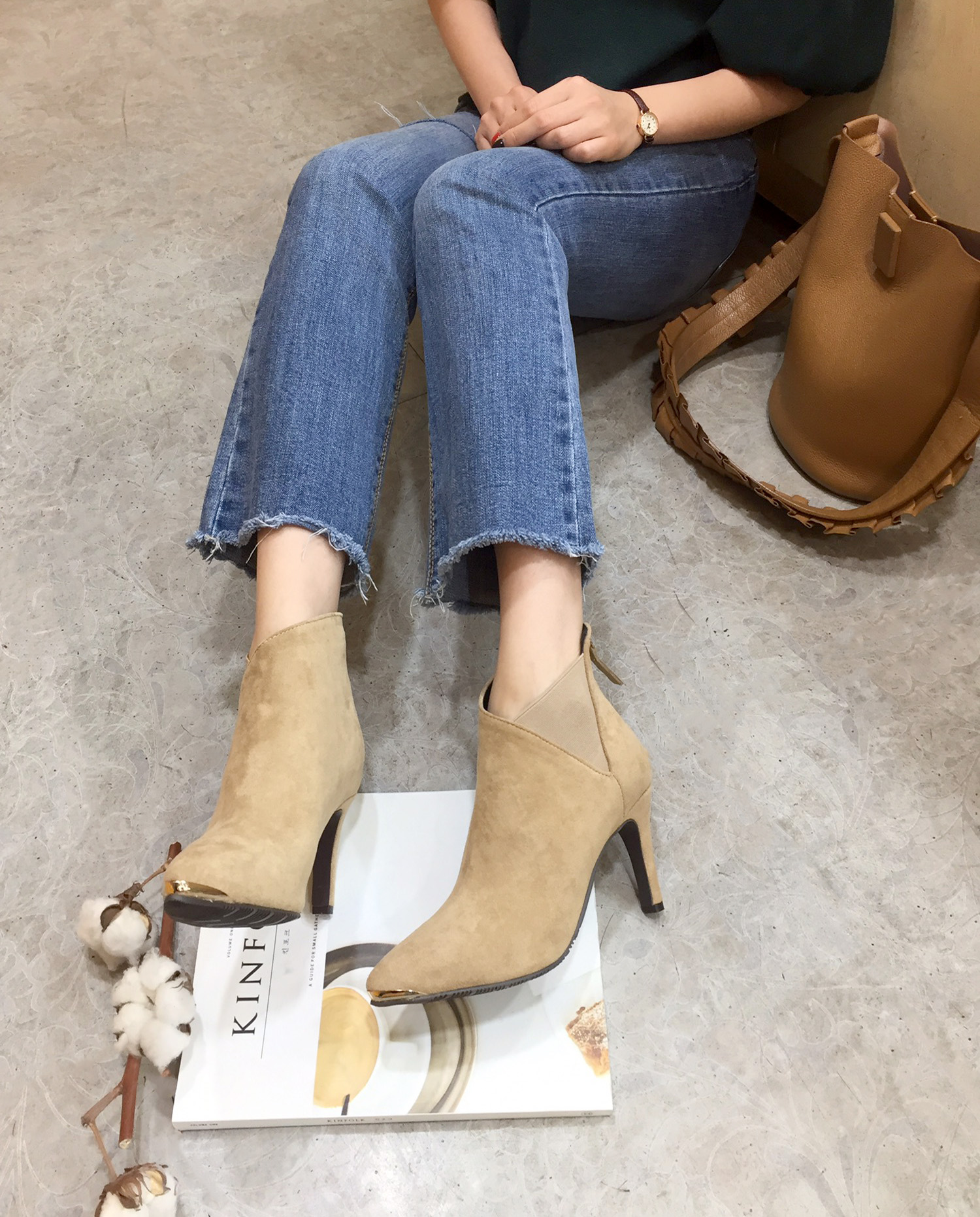 7cm Joshi Simple Suede Stiletto Heel Booty Chelsea