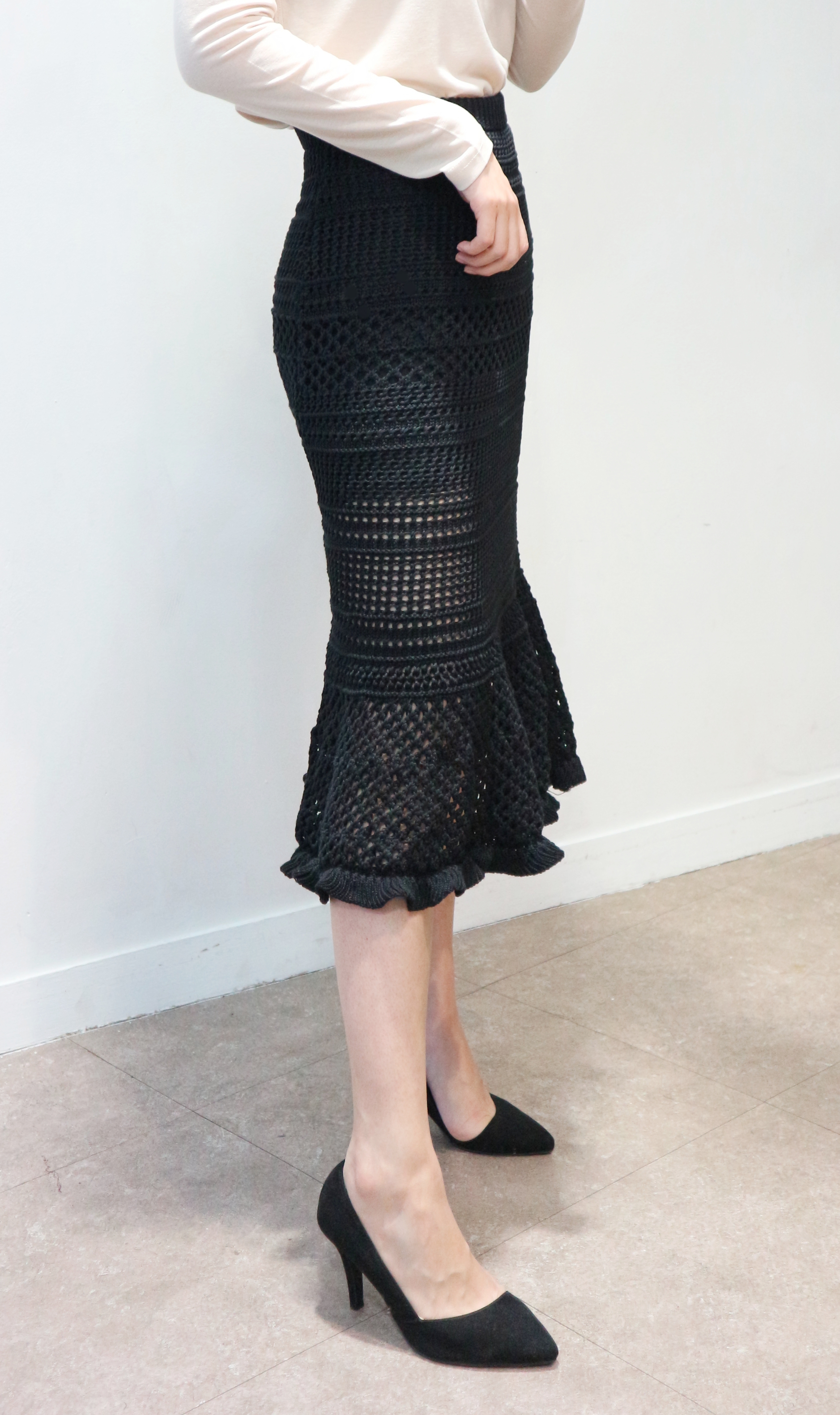 See-through Mermaid Knit Long Skirt Skirt Bending