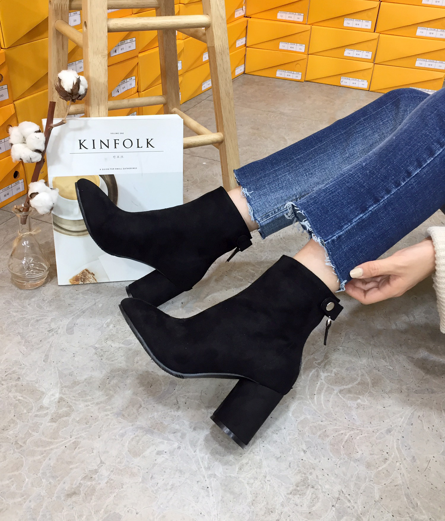 7cm merci simple suede suede round hoodie Ankle bo