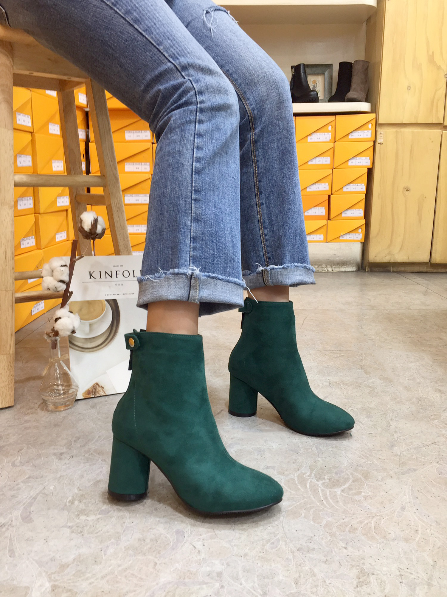 7cm merci simple suede suede round hoodie Ankle bo