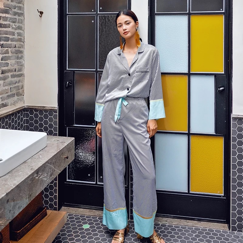 Imported Reica luxury silk long-sleeved pajamas cu