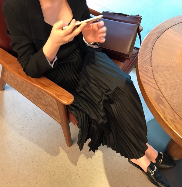 Shine Long Pleated Skirt Twill Girls Twenties Autu