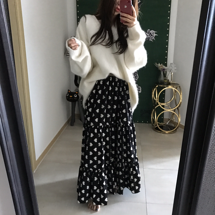 Heart long skirt Lovely look simple 30s female pre