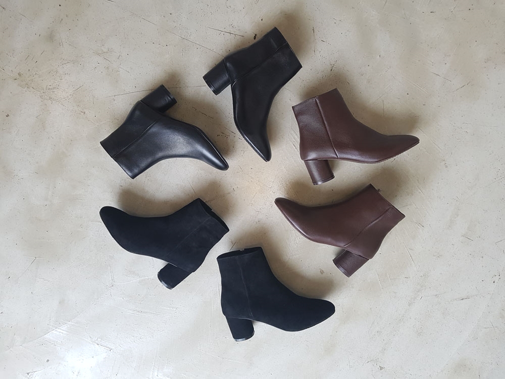 Natural cowhide simple heeled ankle boots 6cm blac