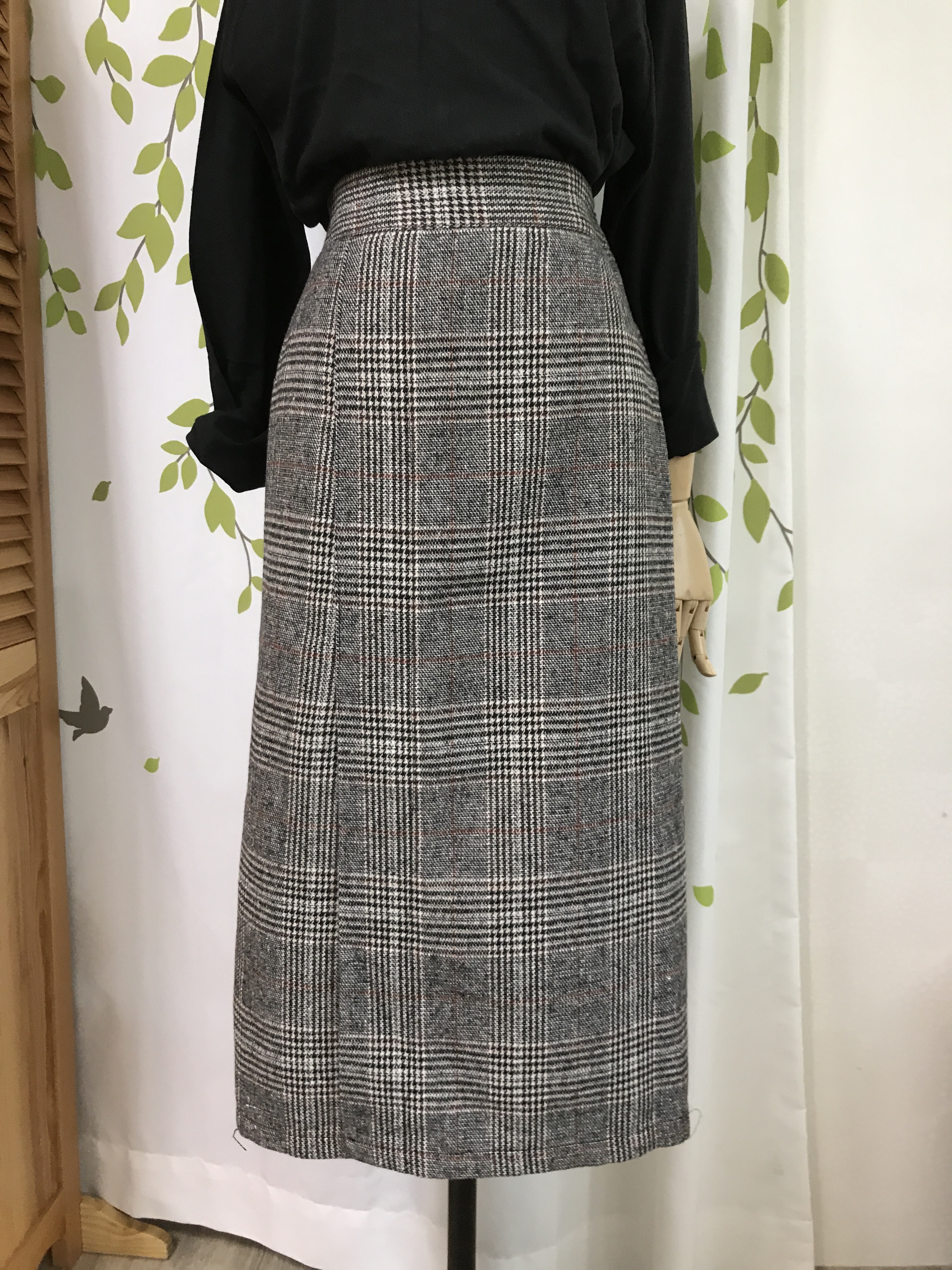 Check Date Banding Long Skirt Brown Black Fall