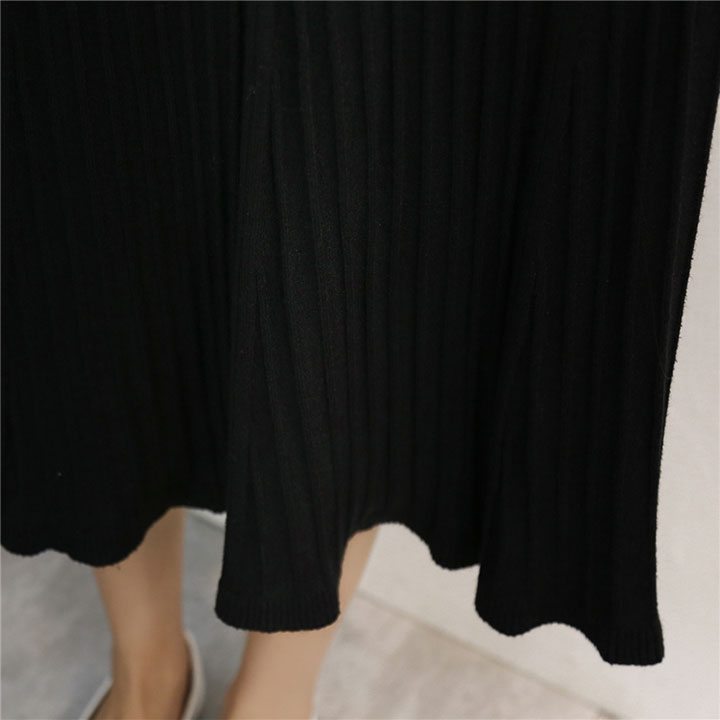 A line flared banding long skirt gray beige black 