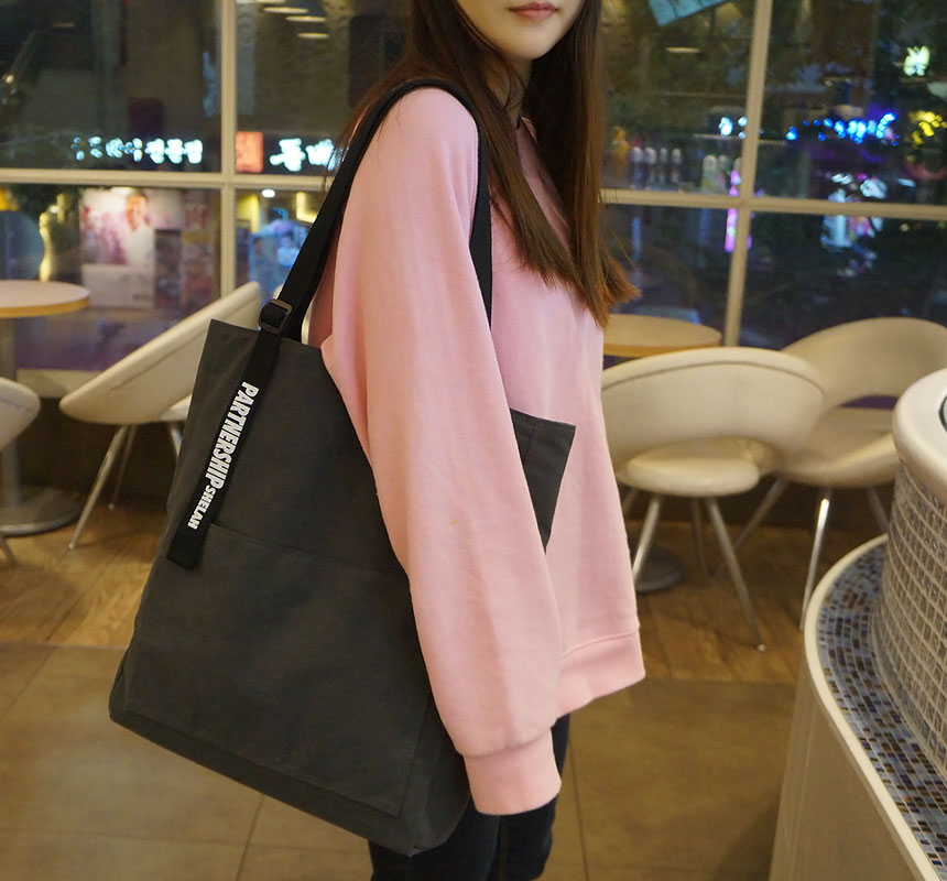 Shoulder Pocket Eco Back Lettering Canvas Bag Dail
