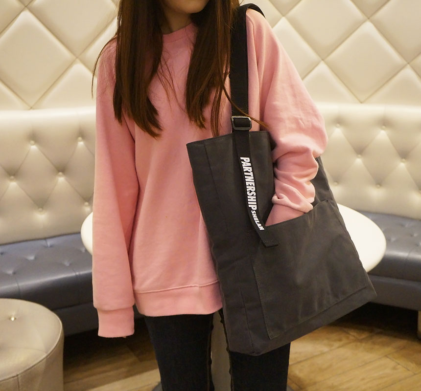 Shoulder Pocket Eco Back Lettering Canvas Bag Dail