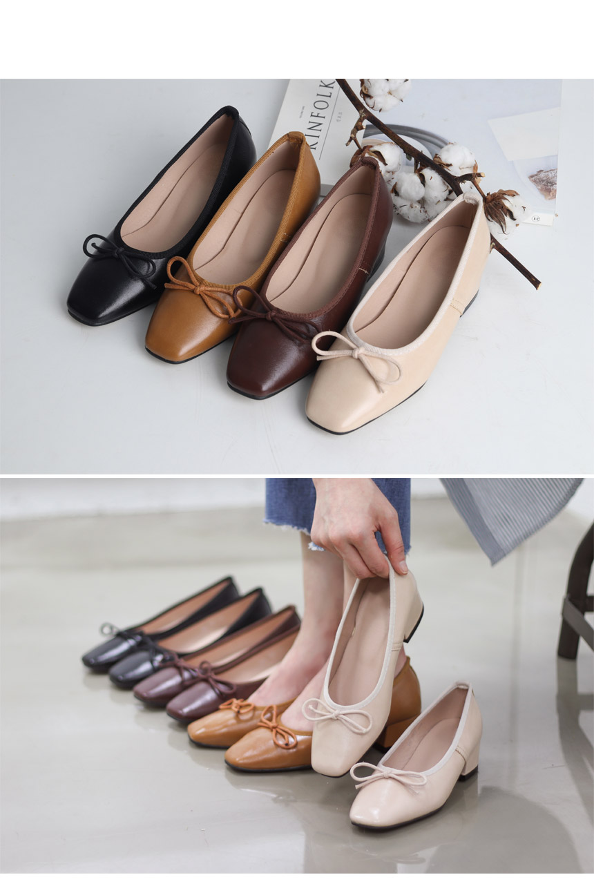 Ribbon Square Mid-Hill 4cm 20s Women's Shoes Gi