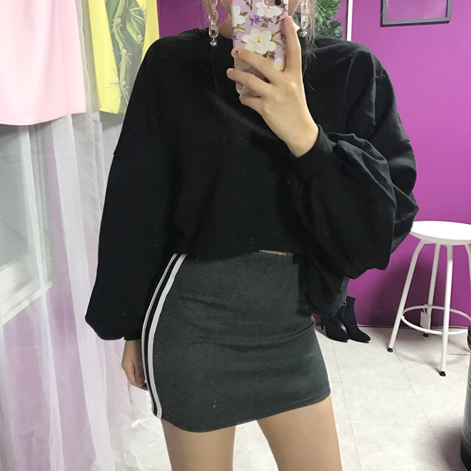 Line banding mini skirt 2color 20s female double l