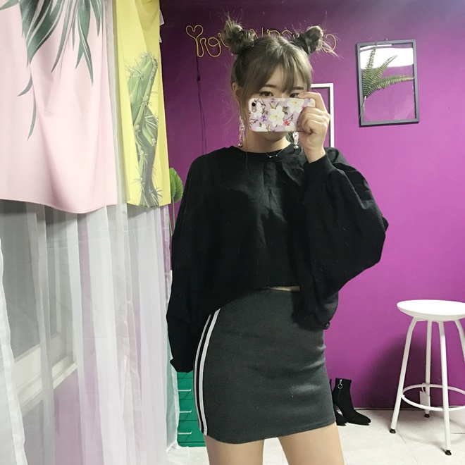 Line banding mini skirt 2color 20s female double l
