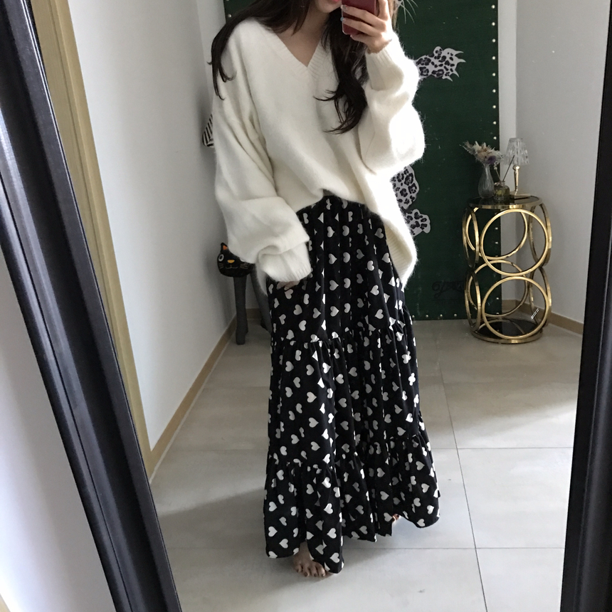 Heart long skirt Lovely look simple 30s female pre