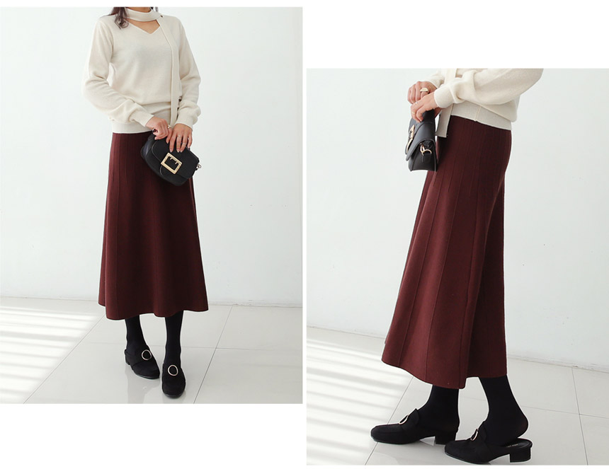 Knit Flare Long Skirts Charlotte A Line 30 Women F