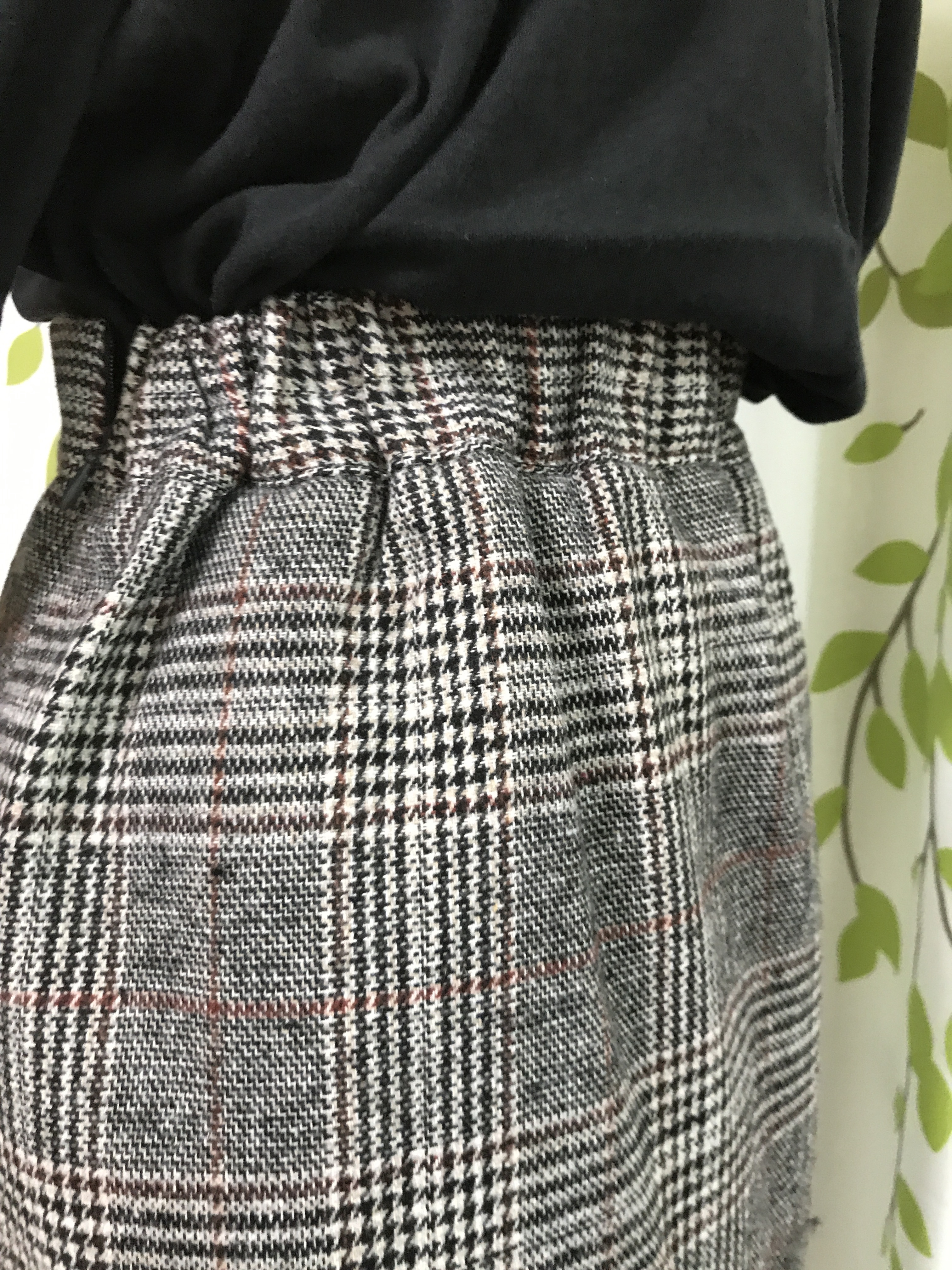 Check Date Banding Long Skirt Brown Black Fall