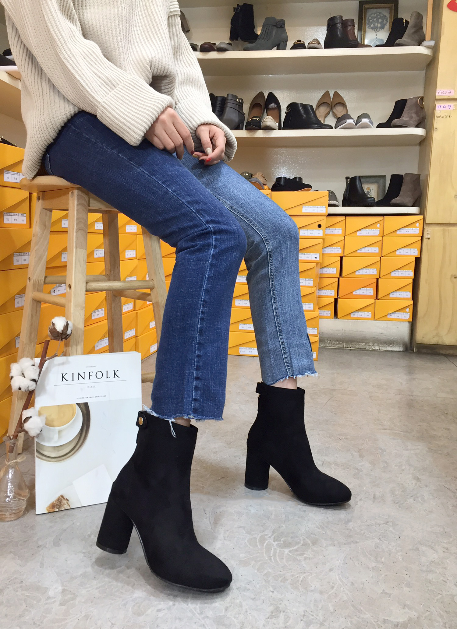 7cm merci simple suede suede round hoodie Ankle bo