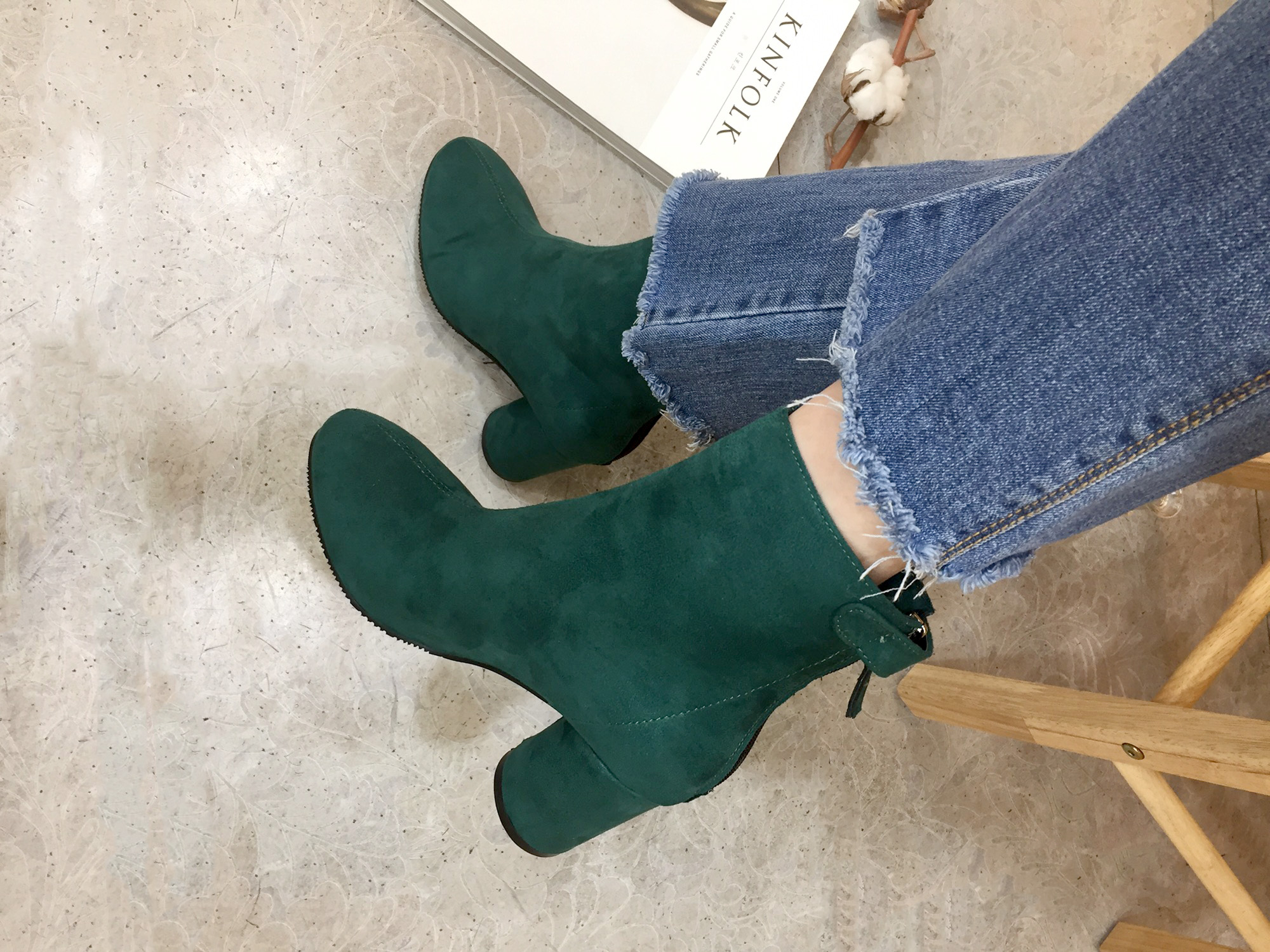 7cm merci simple suede suede round hoodie Ankle bo