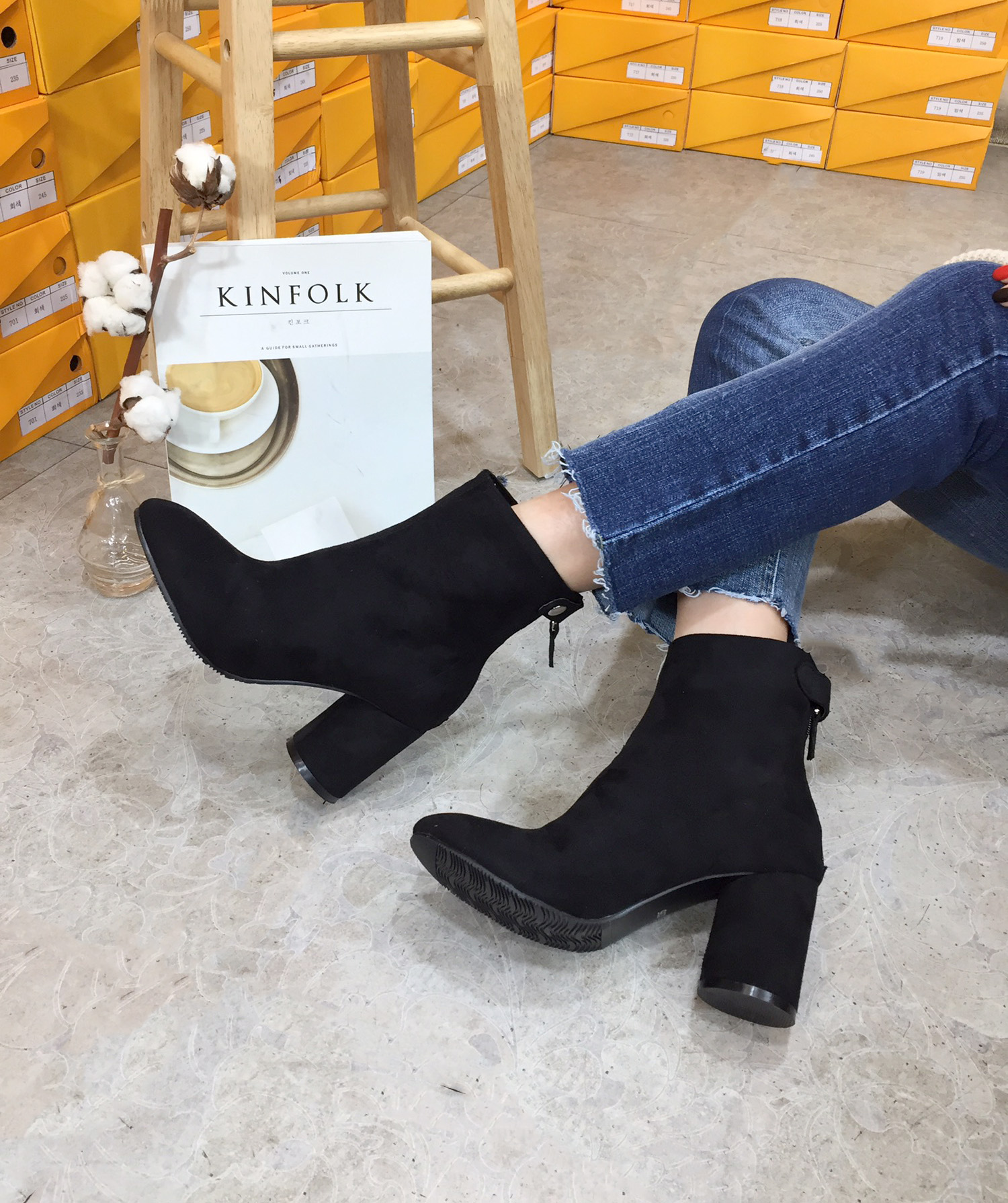 7cm merci simple suede suede round hoodie Ankle bo