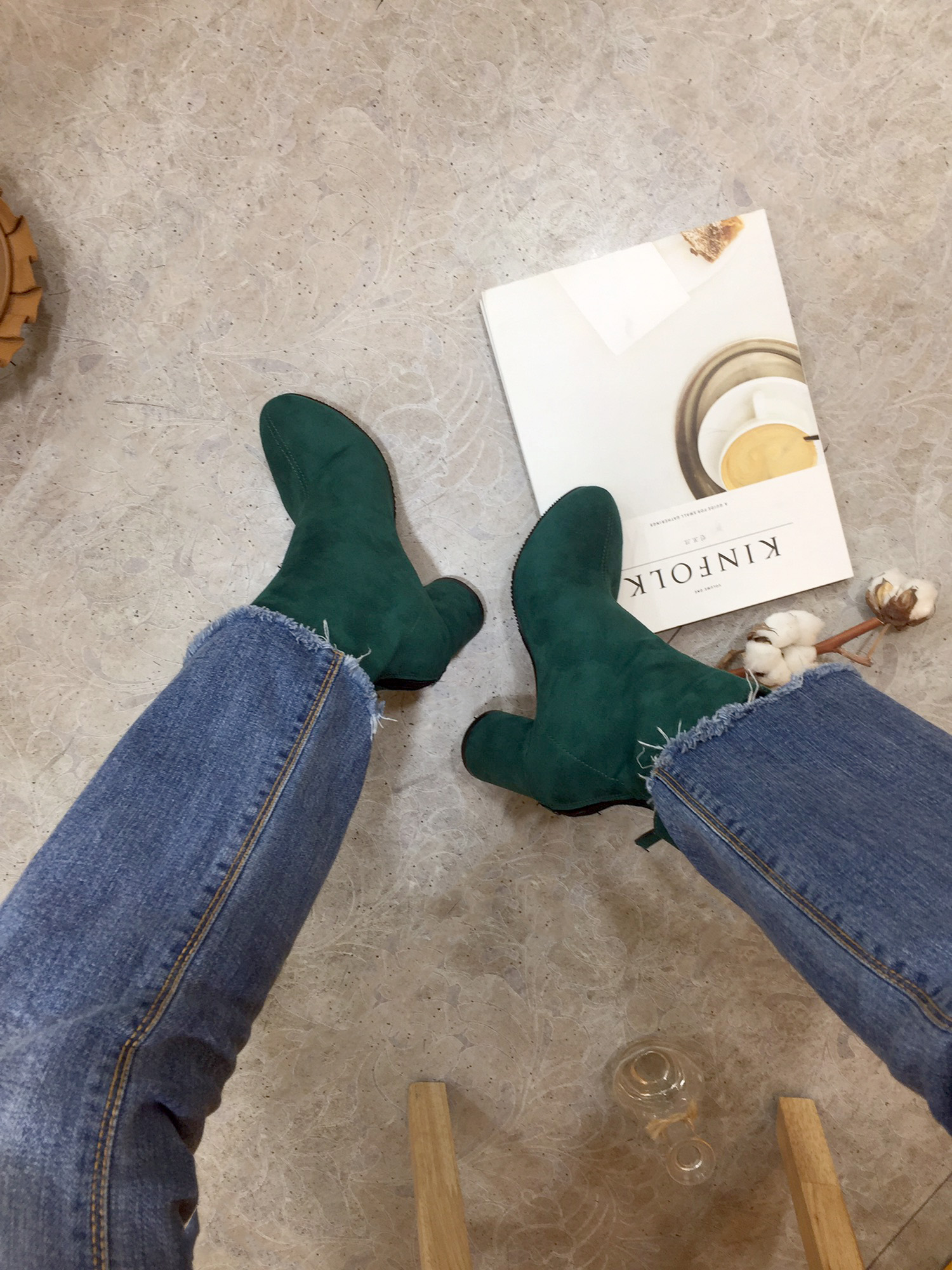 7cm merci simple suede suede round hoodie Ankle bo