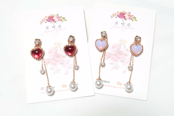 Heart pearl drop earrings Cute cute cute little ch