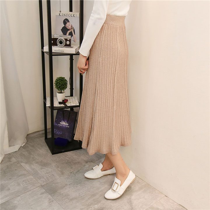 A line flared banding long skirt gray beige black 