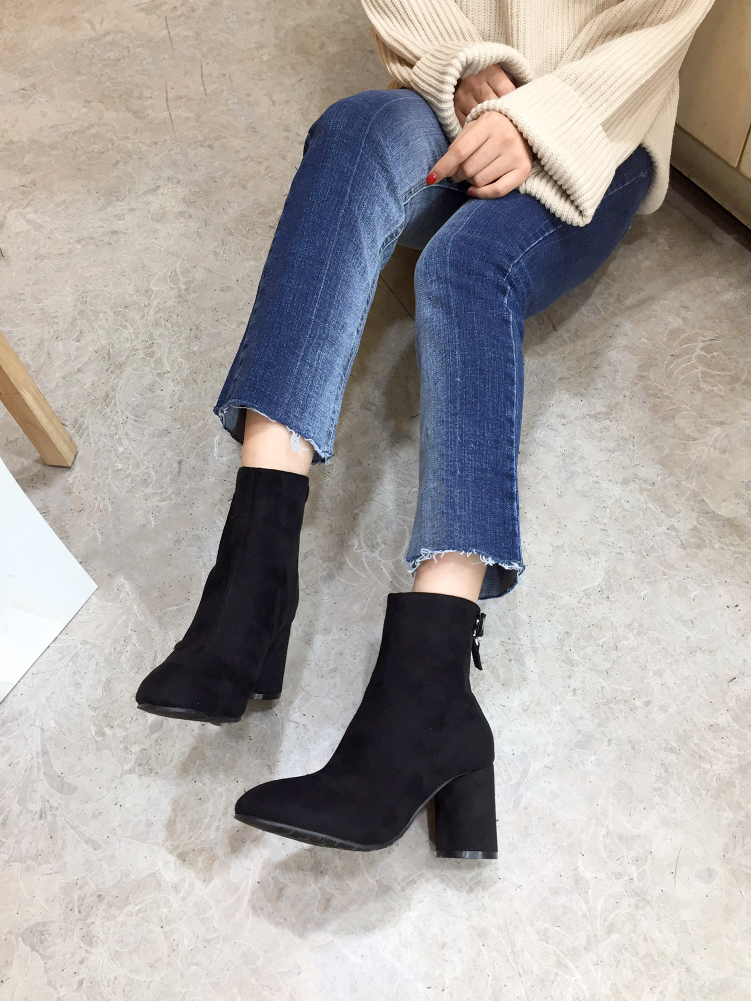 7cm merci simple suede suede round hoodie Ankle bo