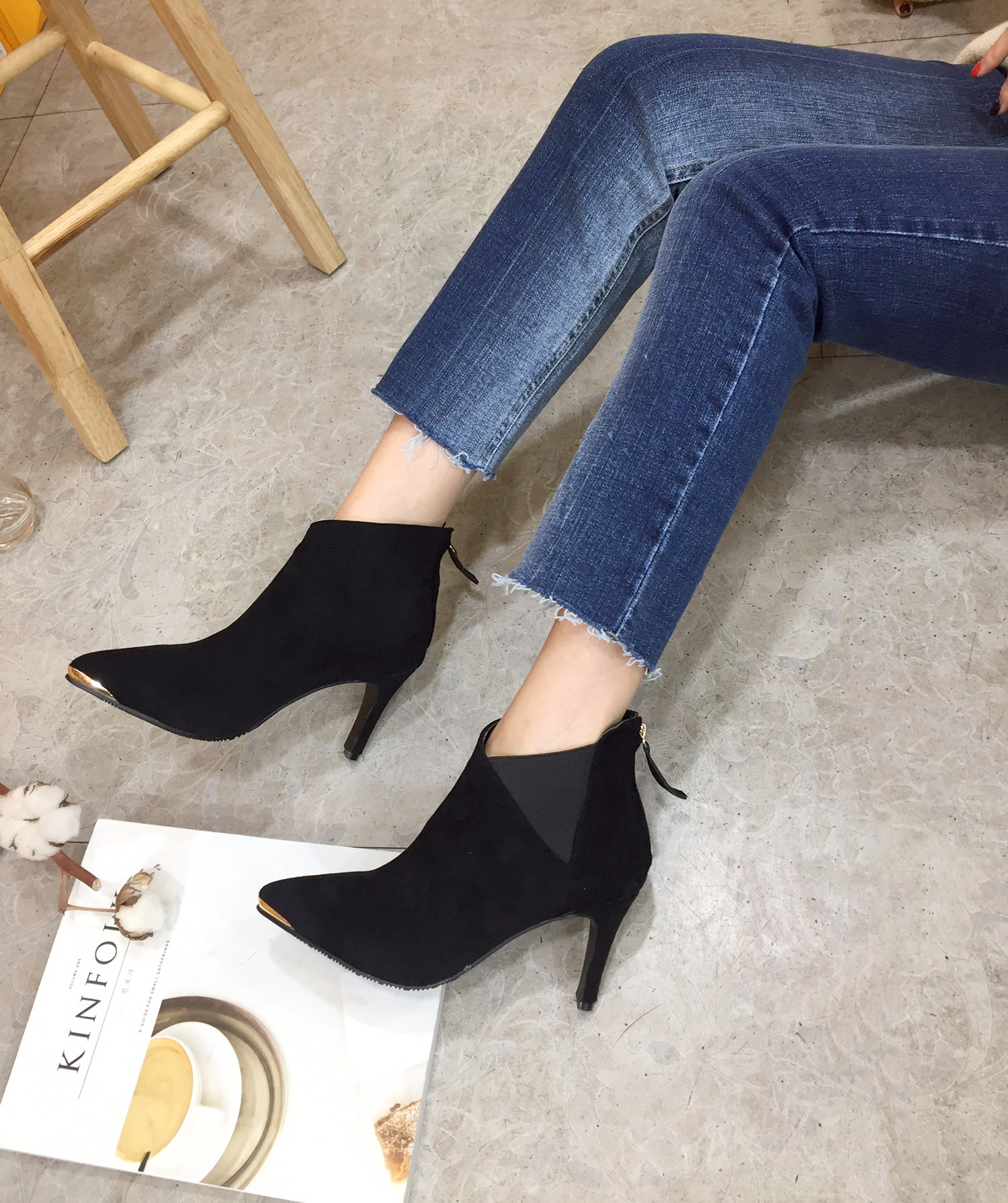 7cm Joshi Simple Suede Stiletto Heel Booty Chelsea