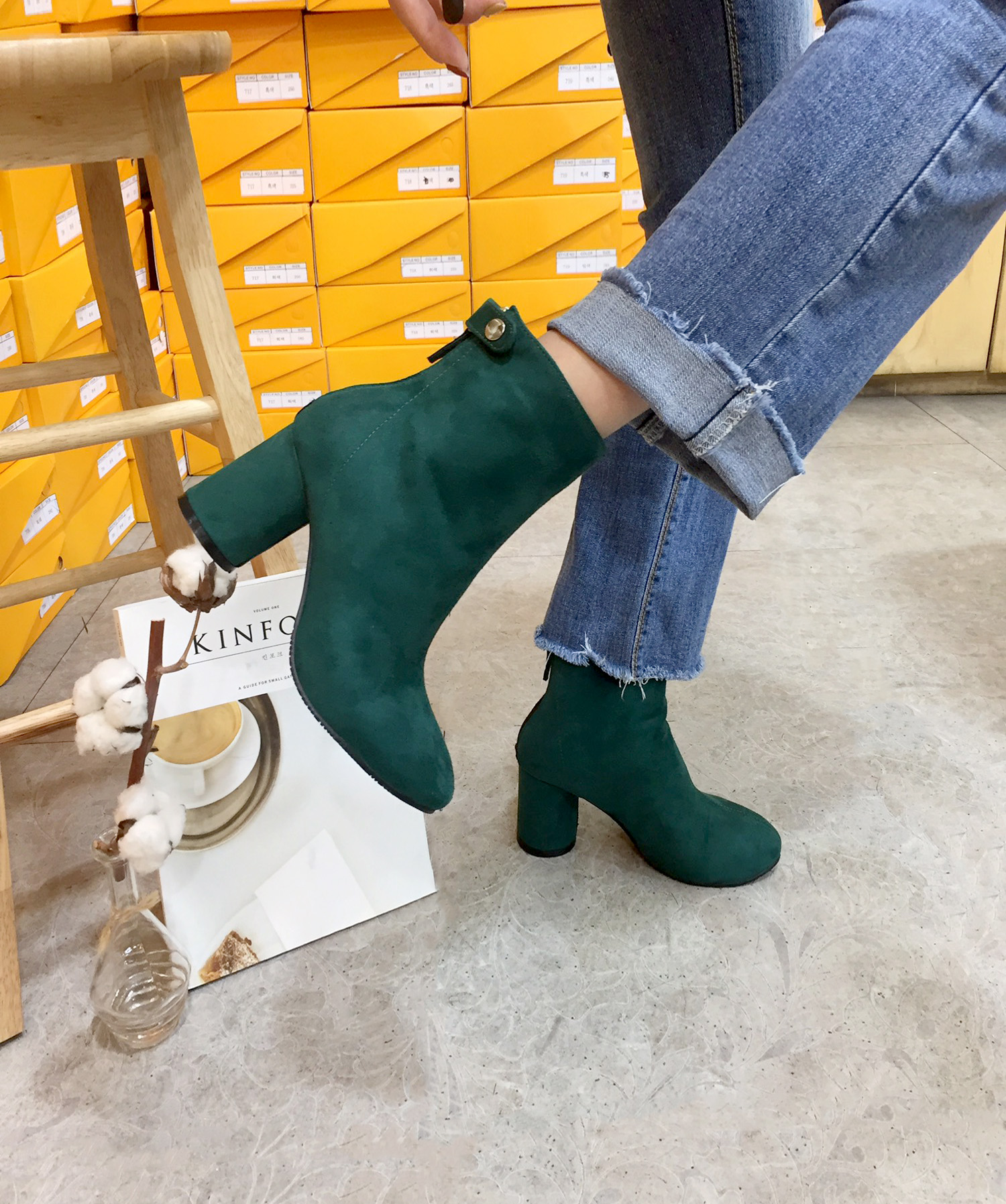 7cm merci simple suede suede round hoodie Ankle bo