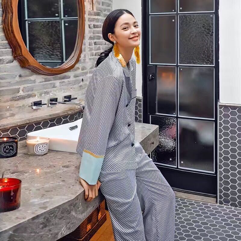 Imported Reica luxury silk long-sleeved pajamas cu
