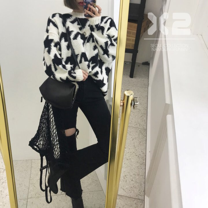 Korea Jeans Pants Square x 2 Black Hole Pants