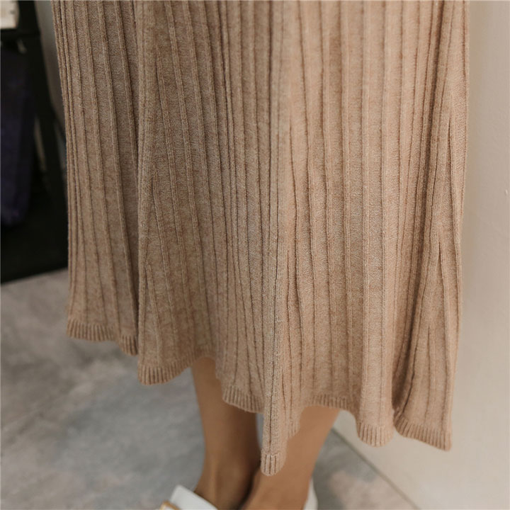 A line flared banding long skirt gray beige black 