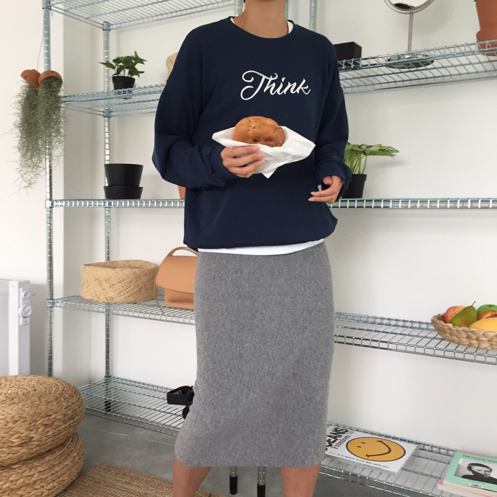 Cashmere knit long skirt 2color midi line