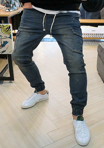 Korea Jeans Pants Cargo Slim Exhaust Banding Jogge