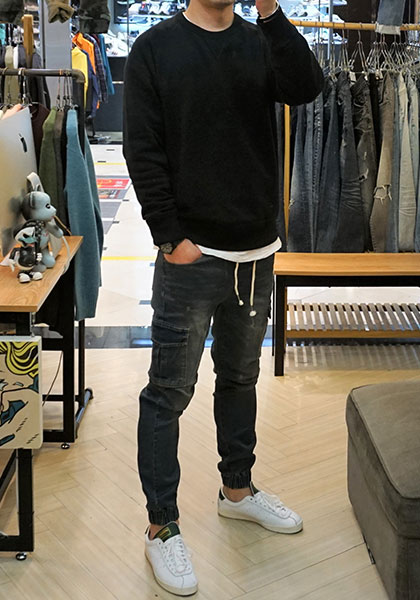 Korea Jeans Pants Cargo Slim Exhaust Banding Jogge